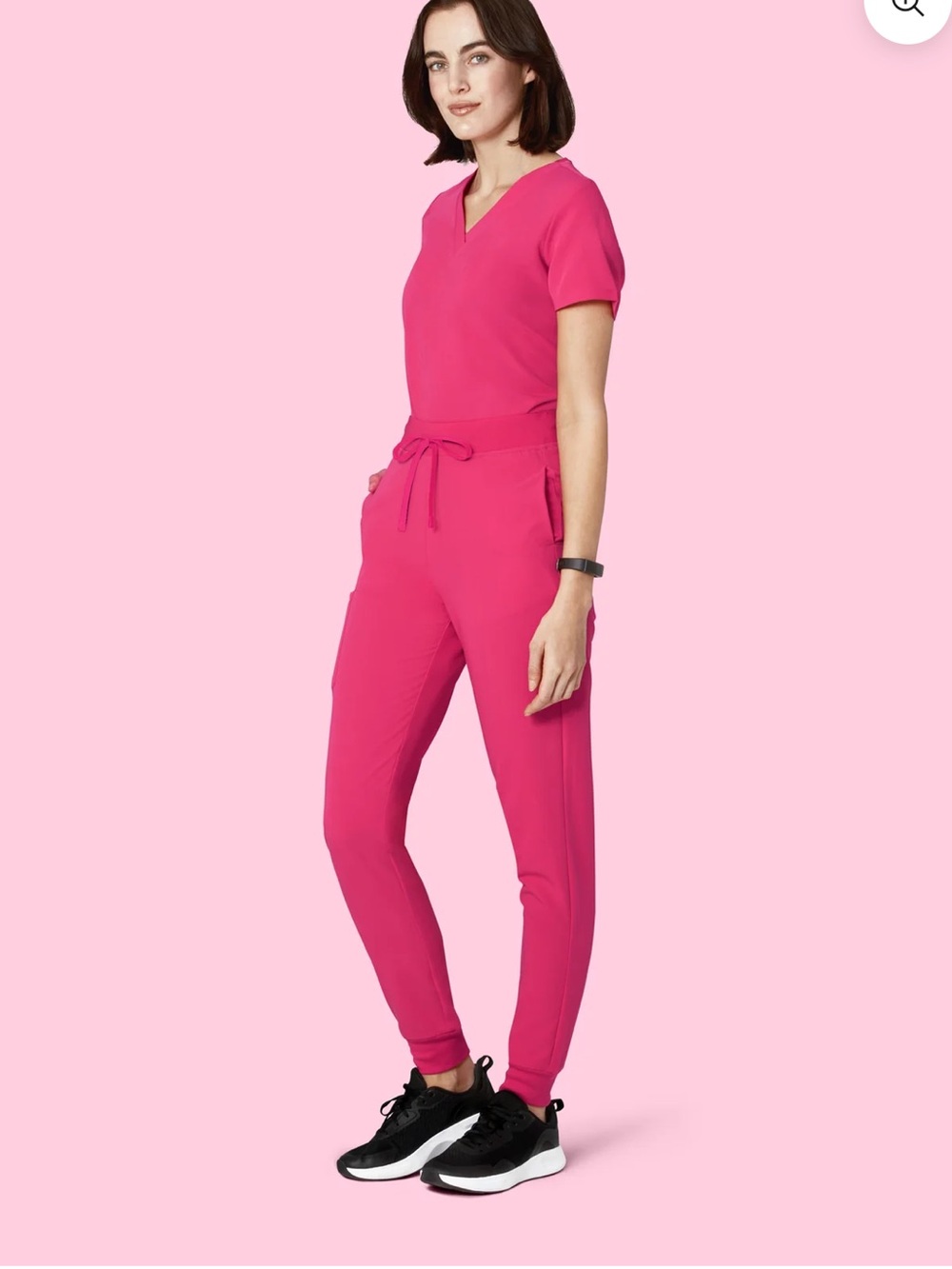 Fuchsia V-Neck Short-Sleeve Jumpsuit with Drawstring Waist